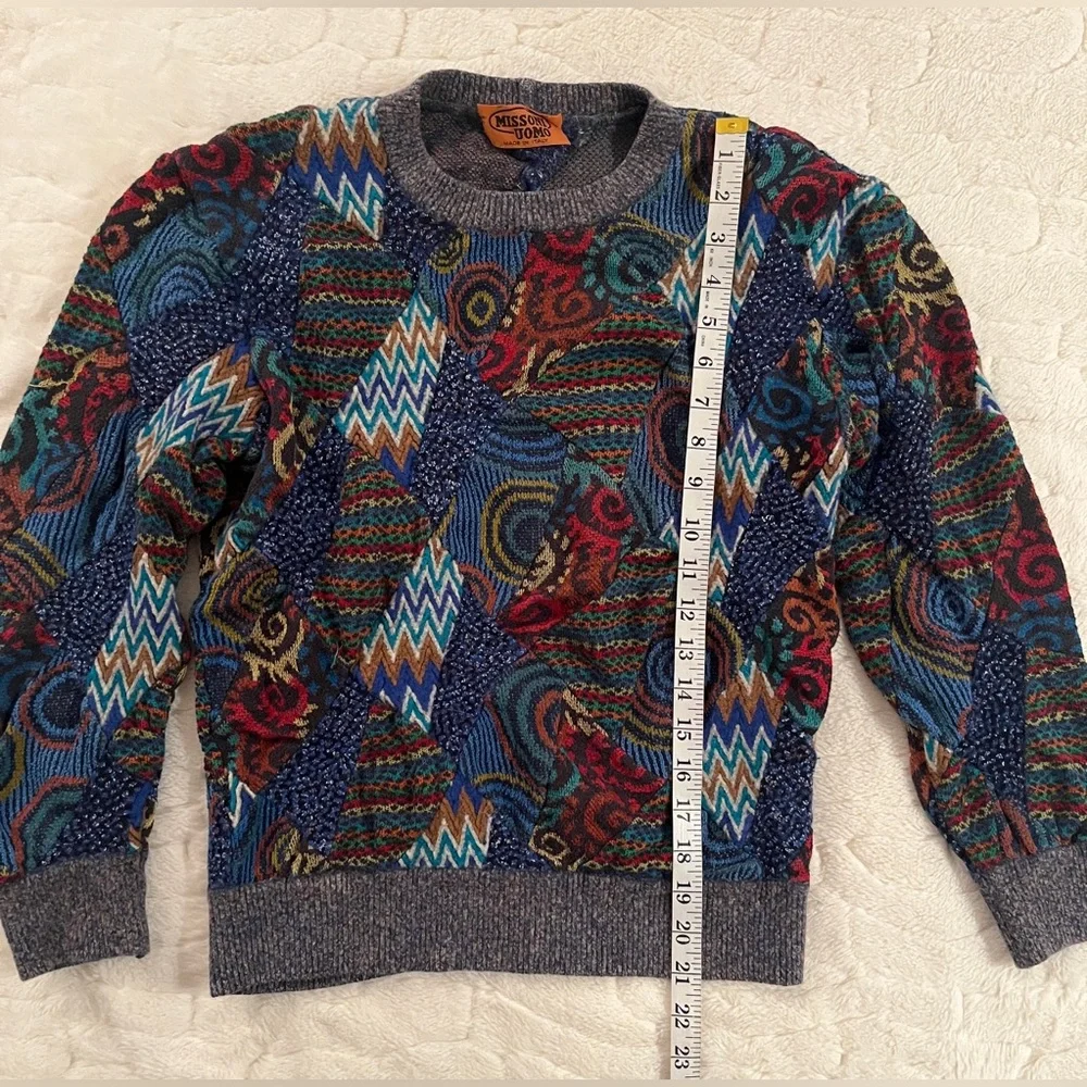 80's Missoni Patchwork Multi Color Amazing Crew Neck Wool Sweater size S. Rare🔥